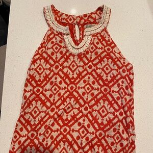 Lucky Brand Orange and Cream Boho Sleeveless Top